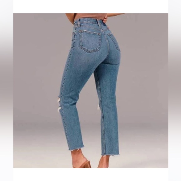 NWOT Abercrombie & Fitch The Ankle Straight Ultra High Rise Jeans Ripped - Picture 2 of 6